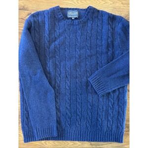 Line of Trade 100% Shetland Wool Royal Blue Crewneck Cable Knit Sweater‎ Size XL